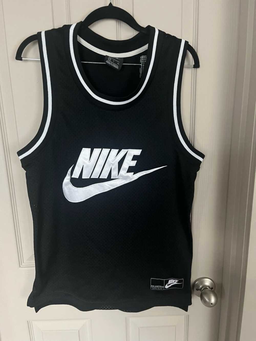 Nike Black and White Logo Mesh Jersey Top
